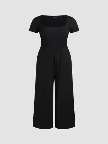 Scoop-Ausschnitt Kurzarm Jumpsuit Kurve & Plus