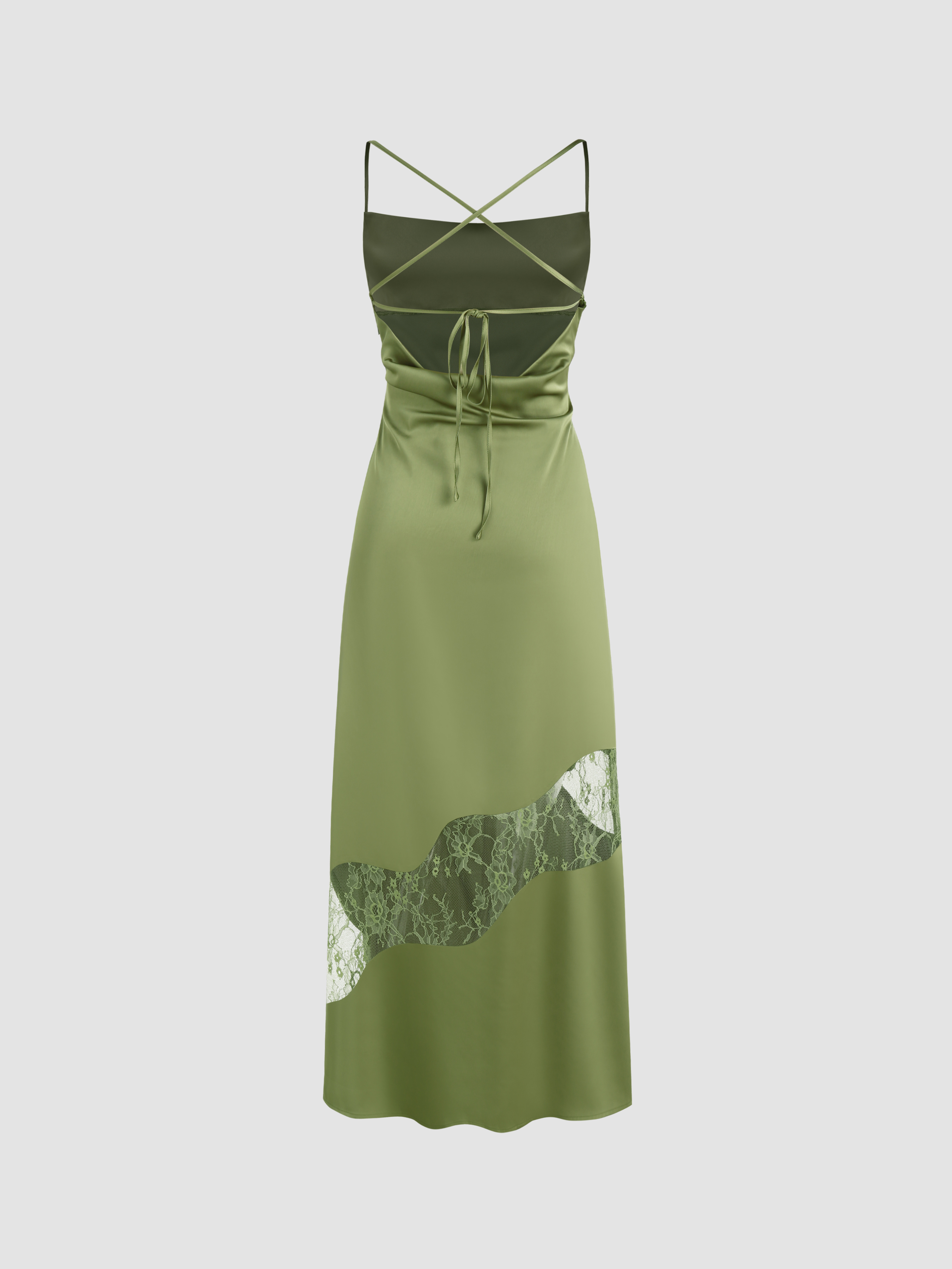 ワンピース SATIN DRESS CRISS-CROSS LACES Wedding Guest Dress Satin Split Criss Cross Lace Maxi Dress