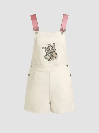 Denim-Romper mit Hase-Buckel und Taschen