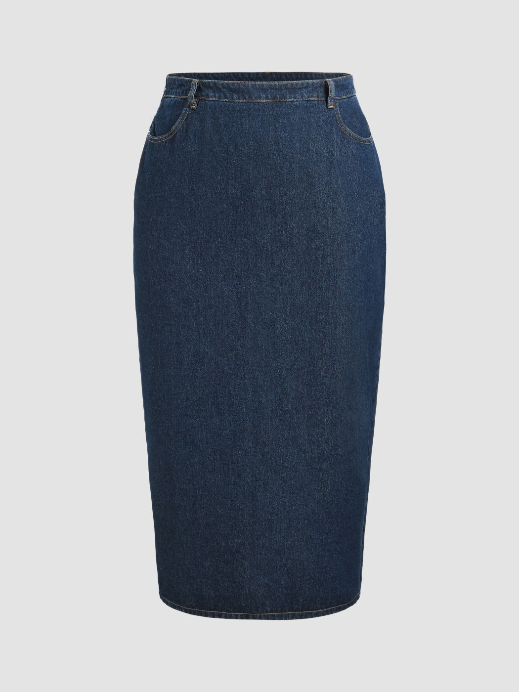 Denim-Maxirock mit mittlerer Taille und geteiltem Schnitt Kurve & Plus