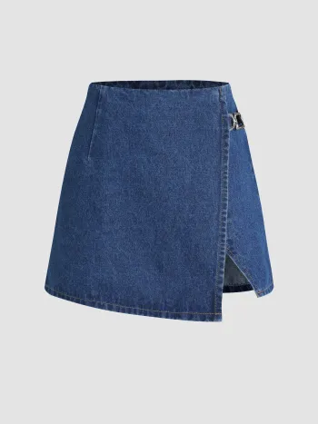 Jeans-Mittellänger Split-Mini-Skort