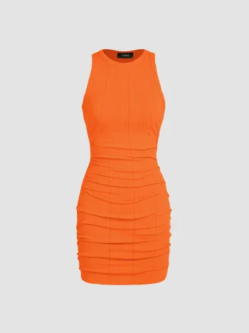Ruched Knit Sleeveless Mini Dress