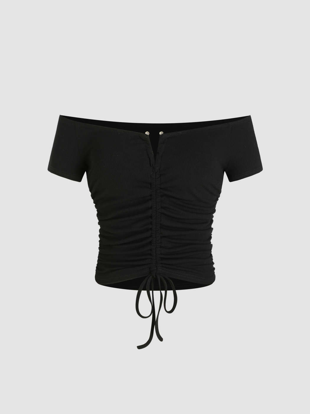 Off-shoulder V Wired Drawstring Crop Top For Daily Casual