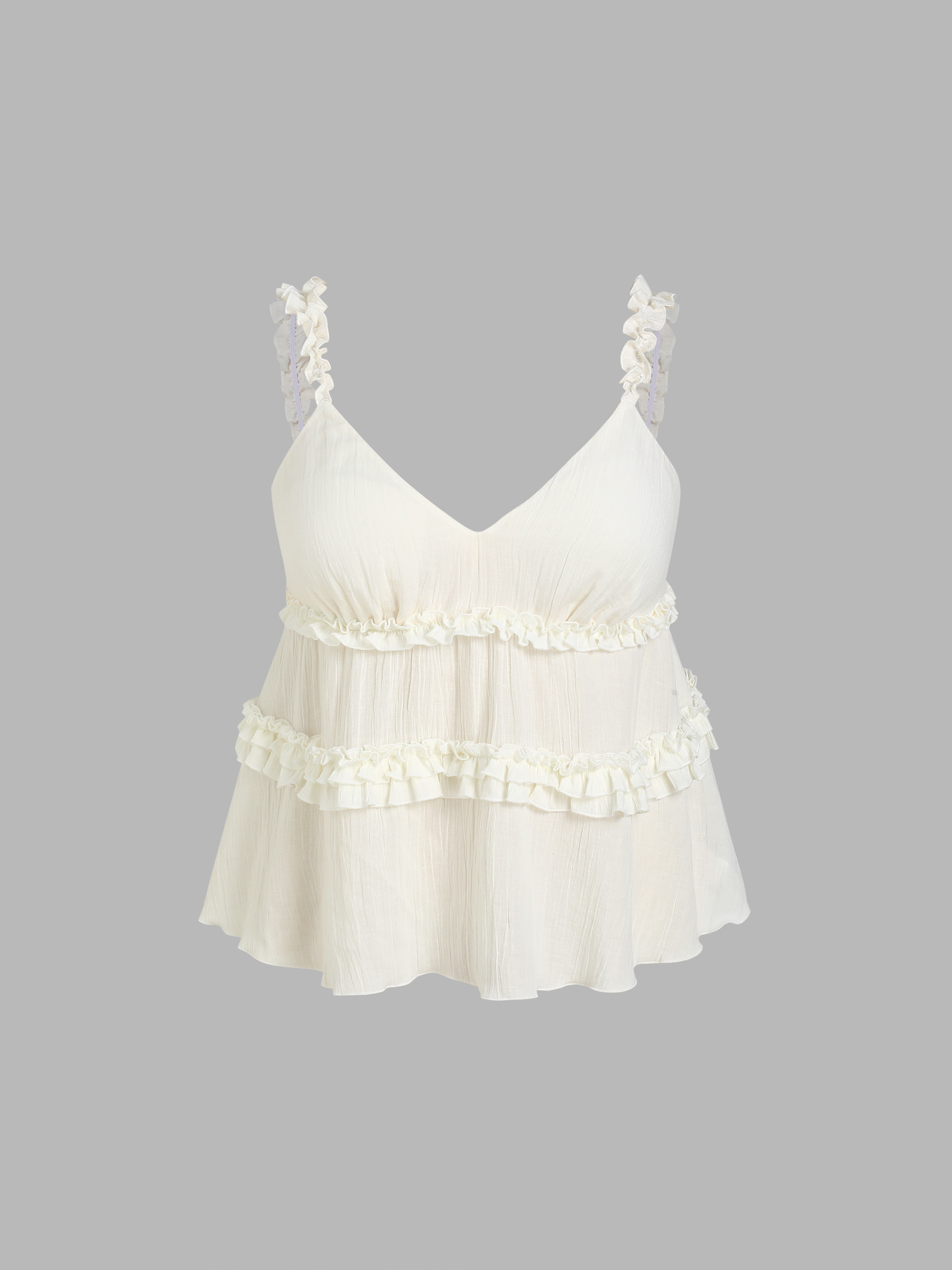 Woven Ruffle Hem V-neck Crop Top Curve & Plus For Daily Casual Date