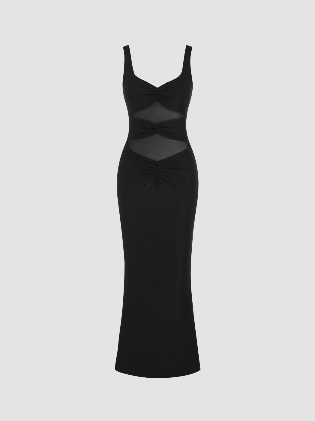 Sweetheart neck mesh patchwork cami midi dress