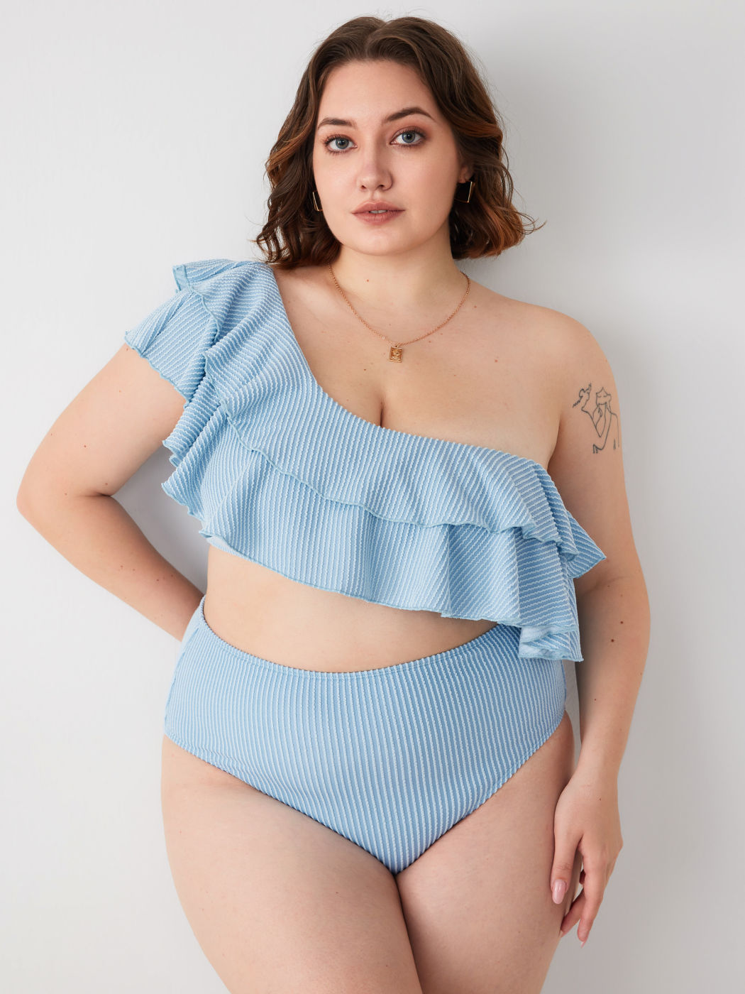 Asymmetrisches One-Shoulder-Rüschen-Bikinioberteil Kurve & Plus