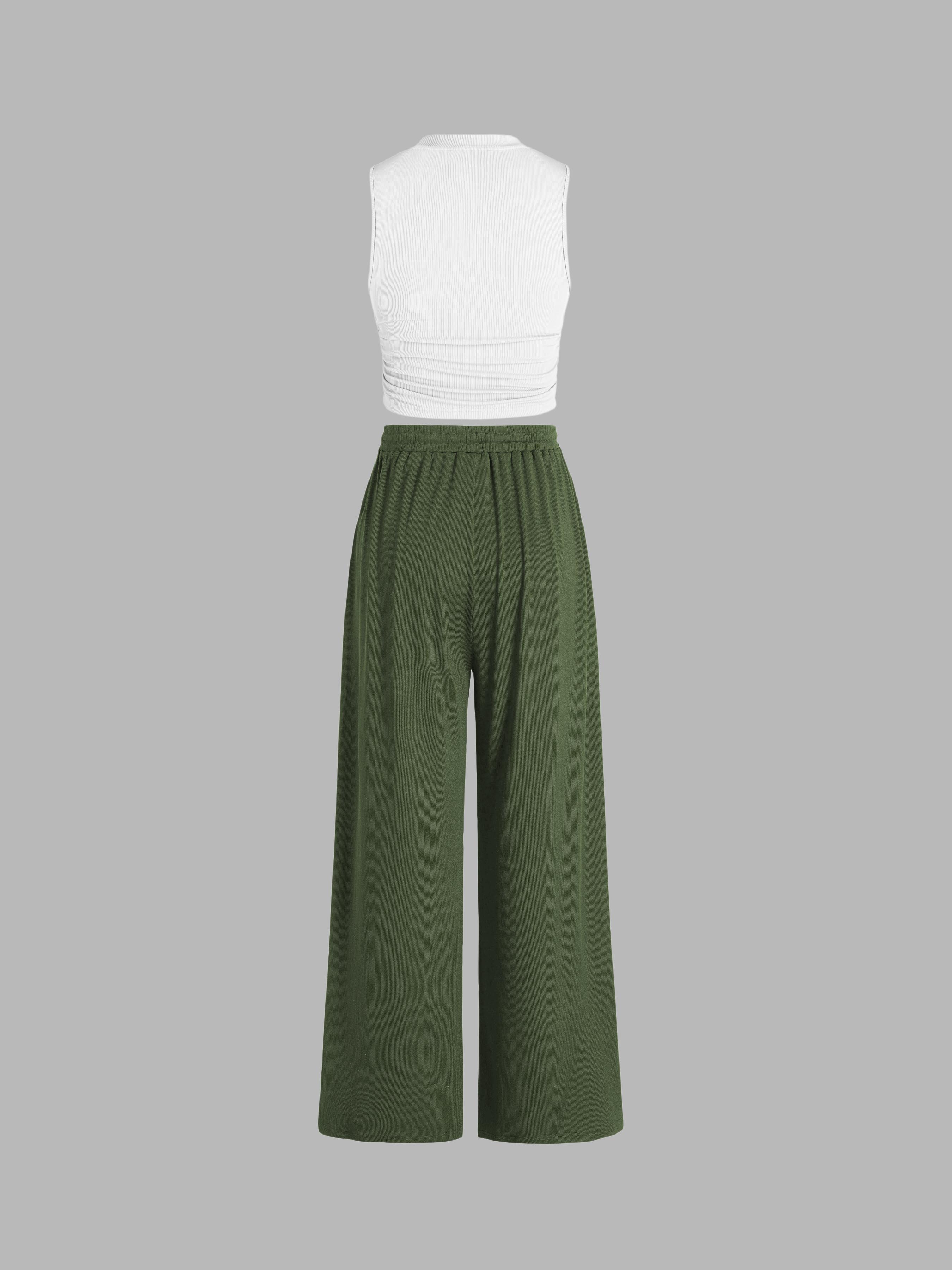 Ruched V Waist Tie Back Flared Trousers - Cider