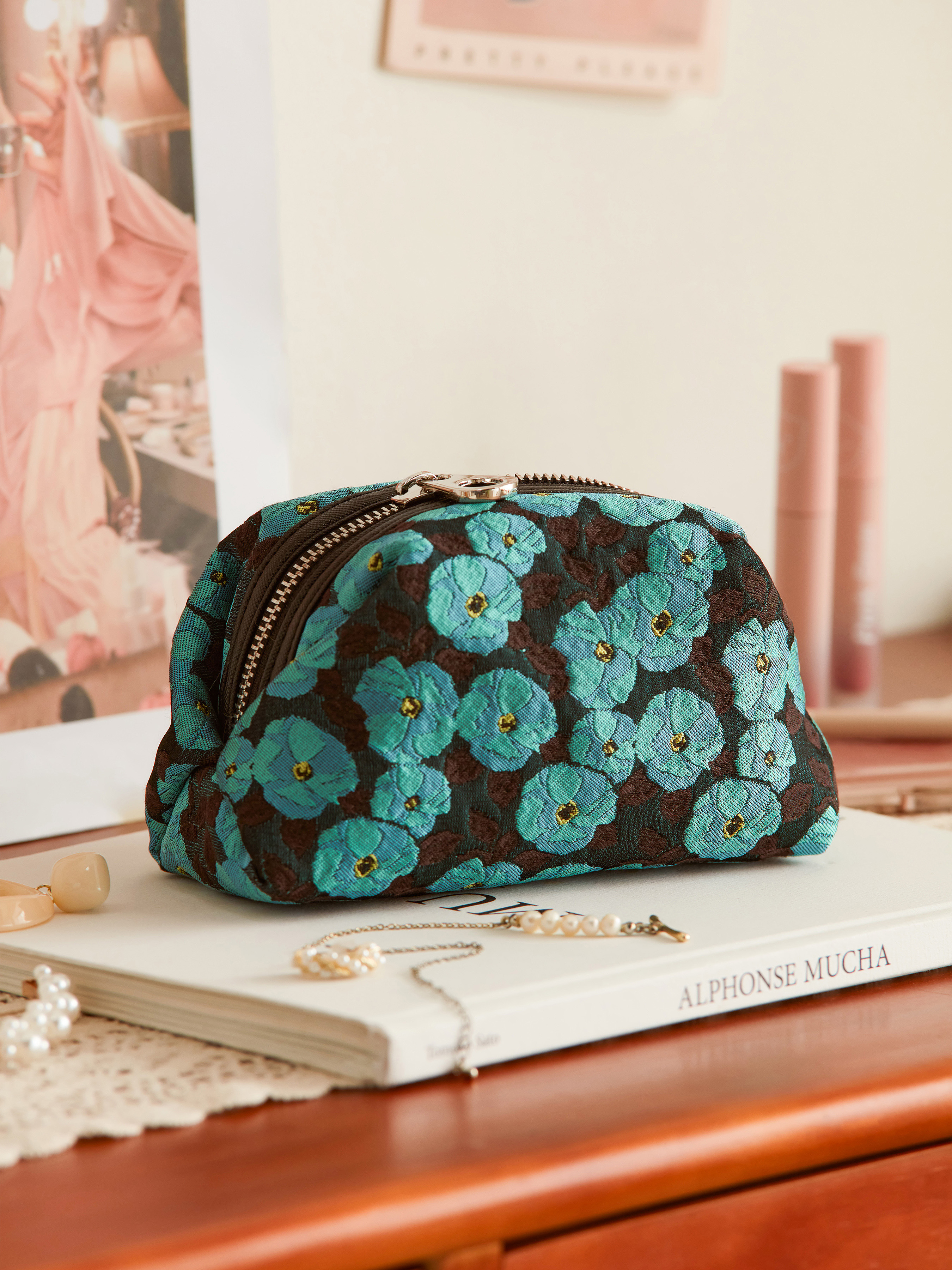 Floral Print Makeup Bag - Cider