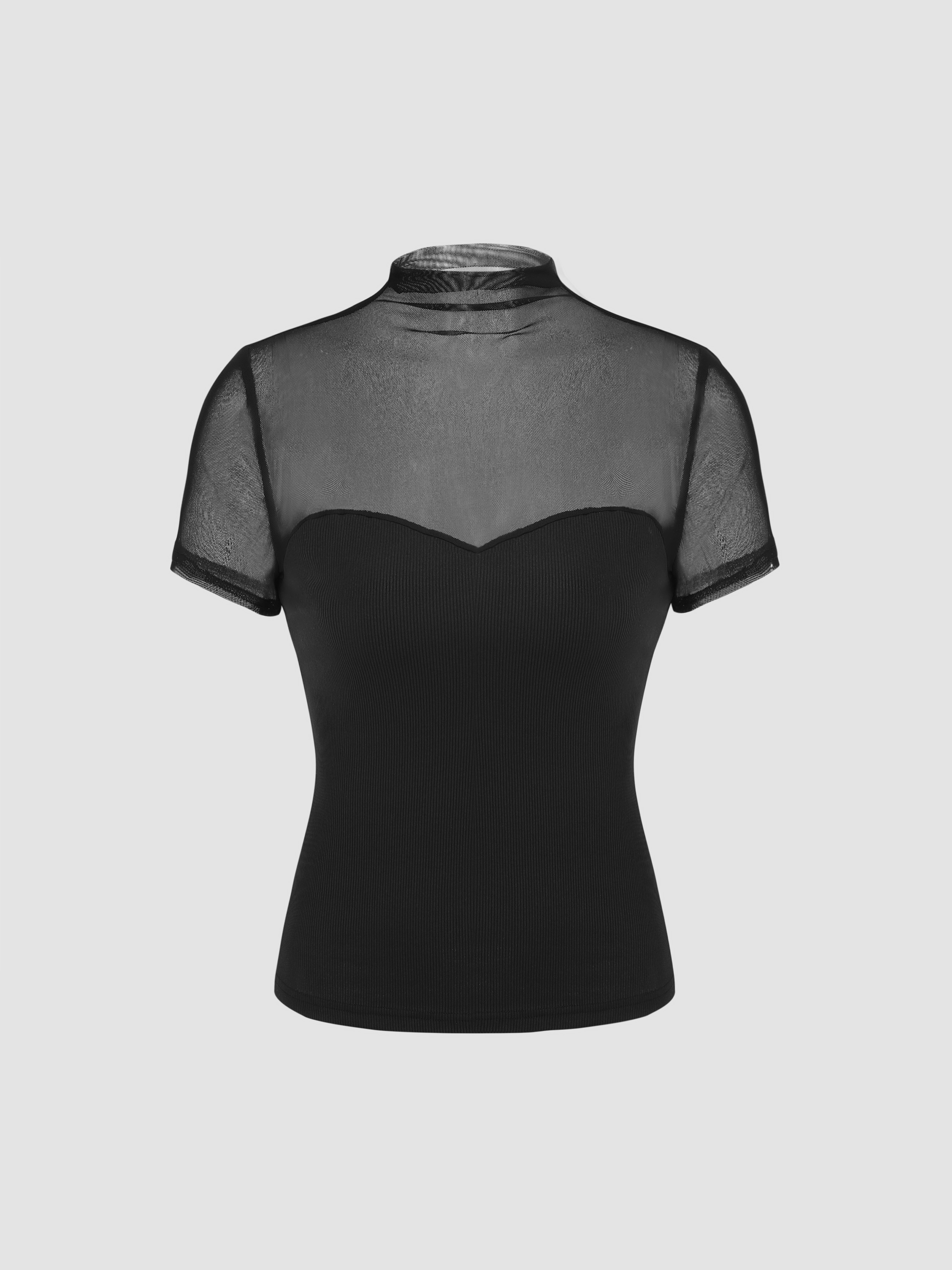 round-neckline-sheer-short-sleeve-top-for-date