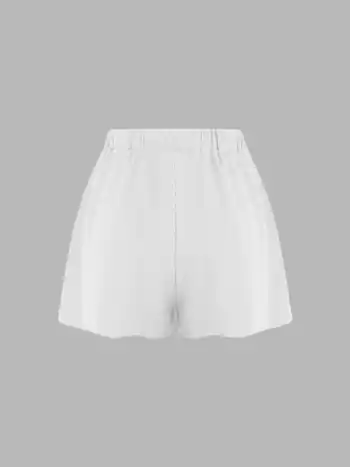 Solid Elastic Waist Wide Leg Shorts