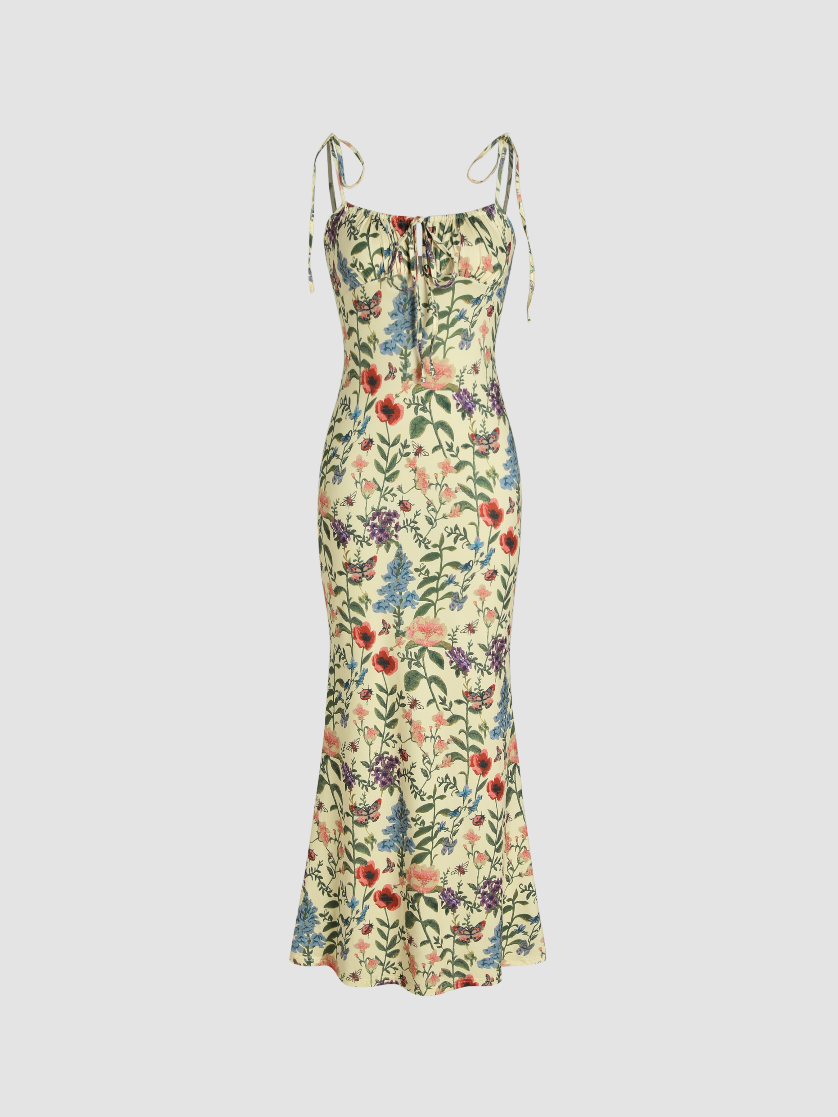 Floral Split Knotted Mermaid Maxi Dress For Picnic Vacation