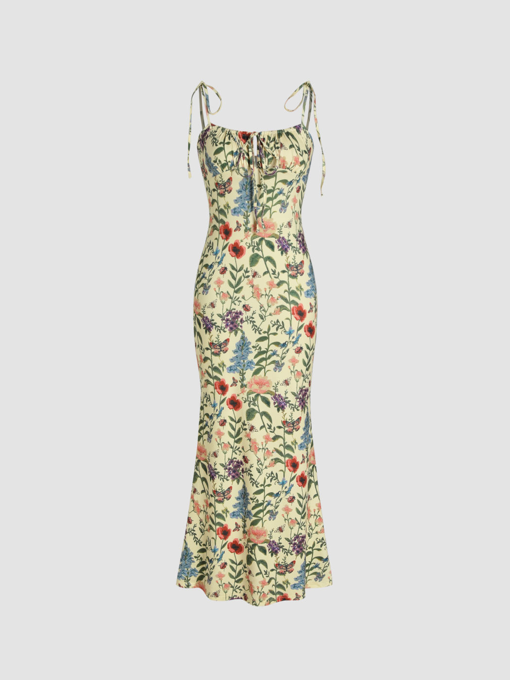 Floral Split Knotted Mermaid Maxi Dress
