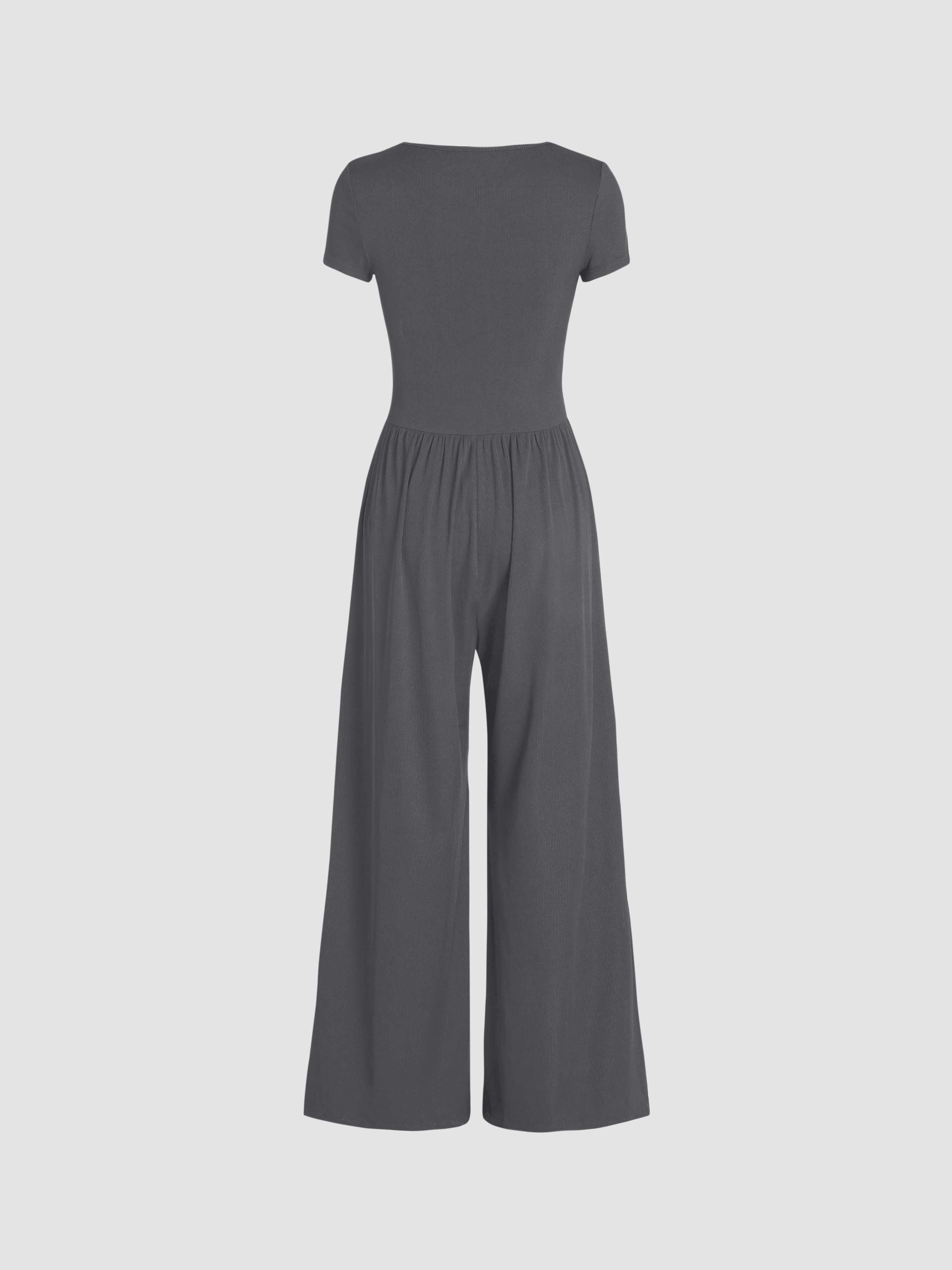 Scoop Neckline Short Sleeve Wide Leg Jumpsuit - Cider