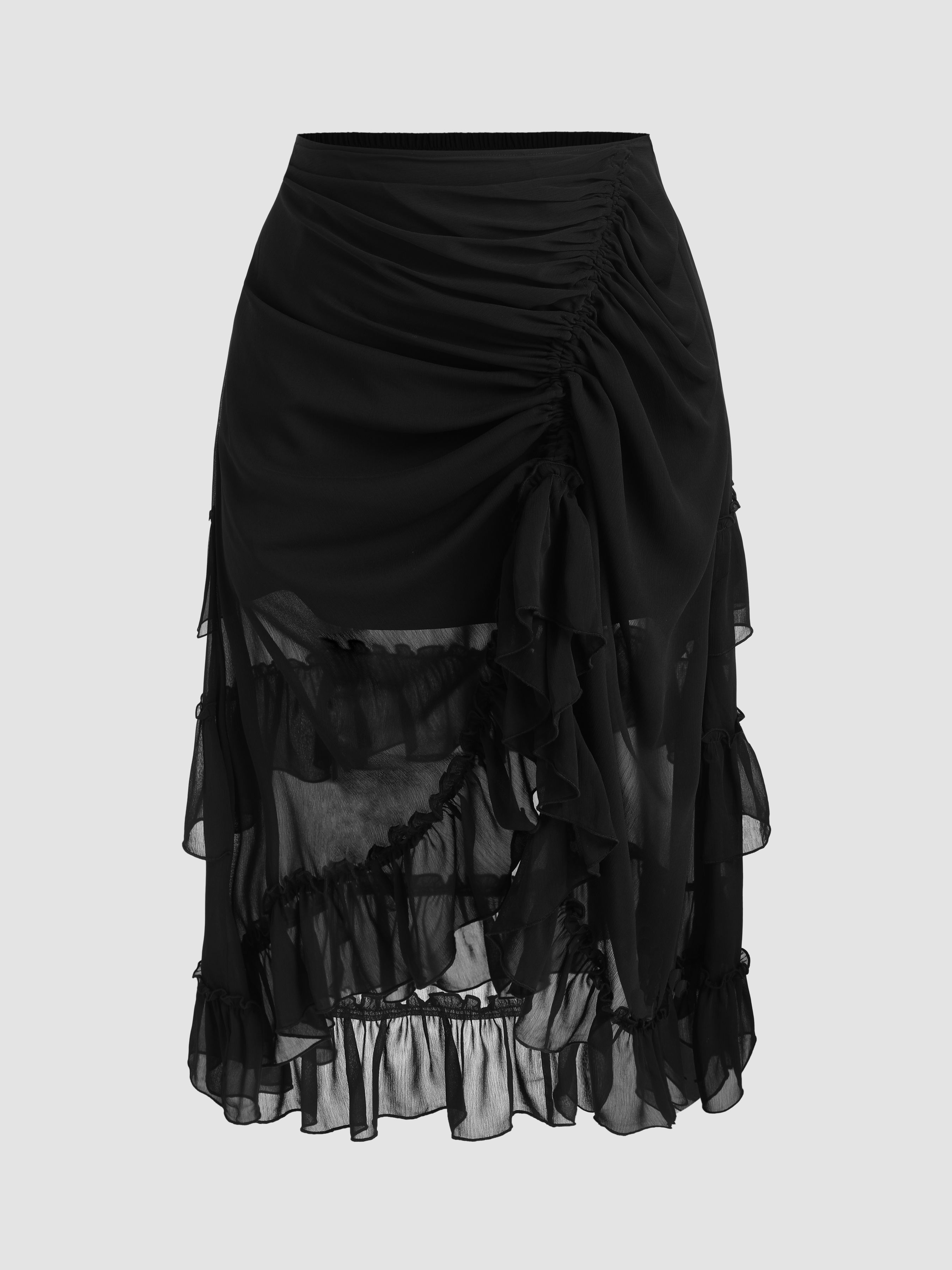 Ruffle Sheer Mid Waist Maxi Skirt Curve & Plus - Cider