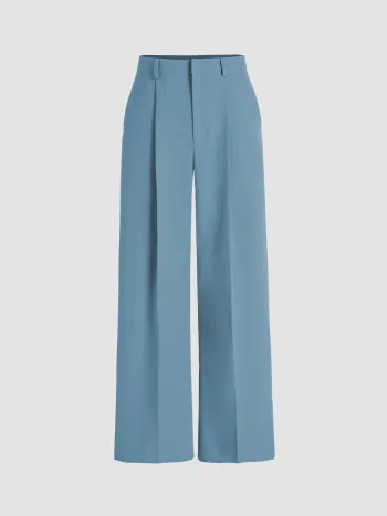 Mid Rise Solid Pocket Straight Leg Trousers