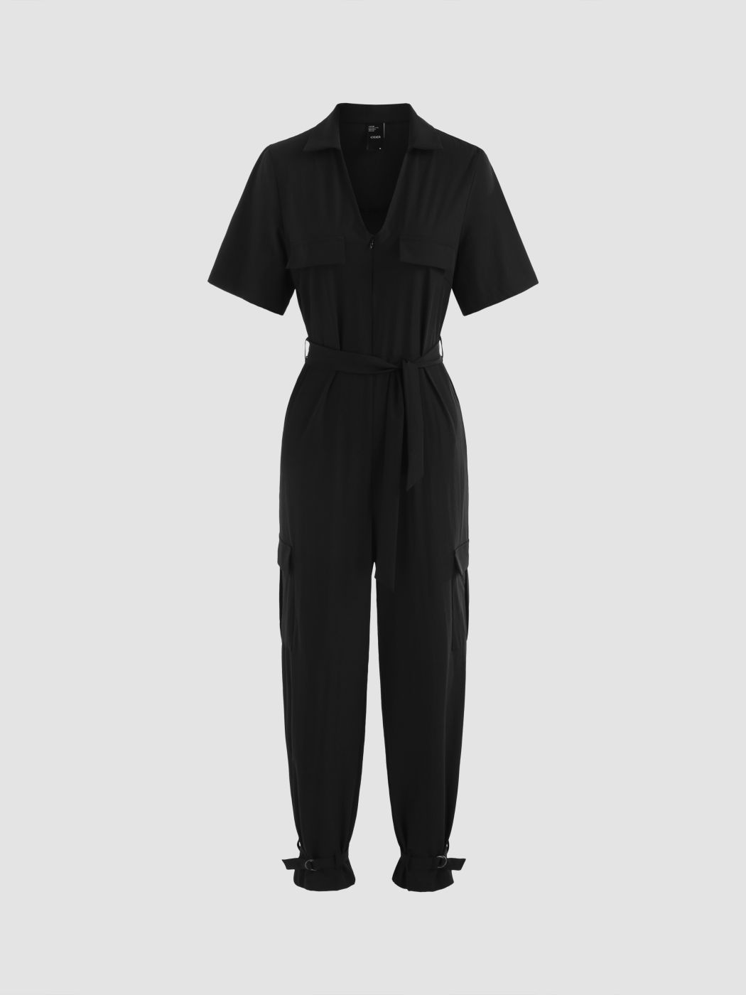 Einfarbiger Jogger-Jumpsuit mit Kragen und Gürtel