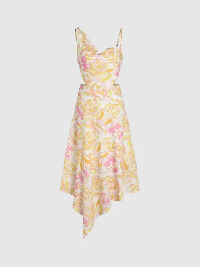 cider floral maxi dress NWT Cider Woven Cowl Floral Ruffle Hem Maxi Dress Sz 6