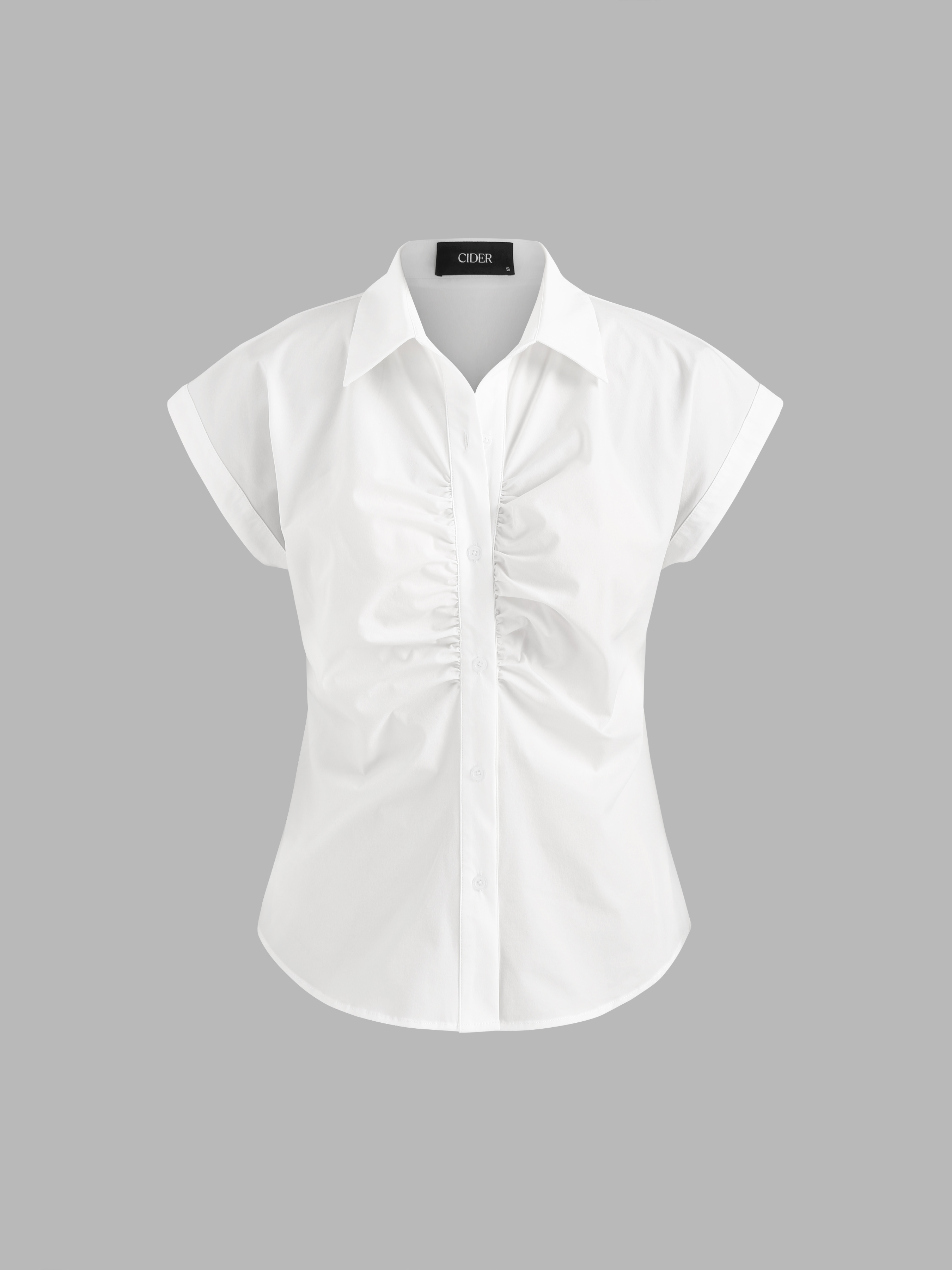 Woven Ruched Collar Short Sleeve Blouse For Daily Casual Work School