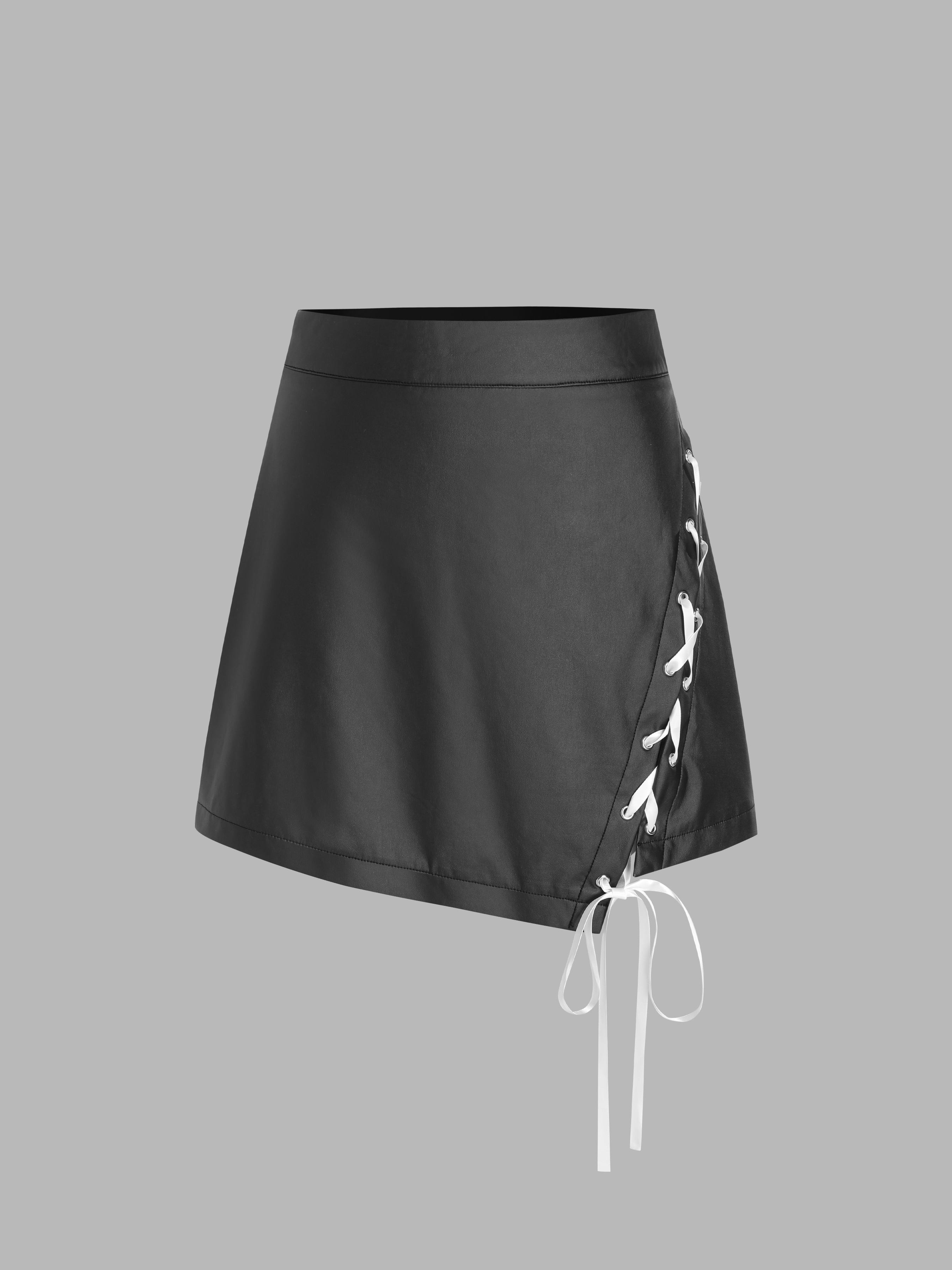 Lace Up Side PU Faux Leather Skirt main image 1