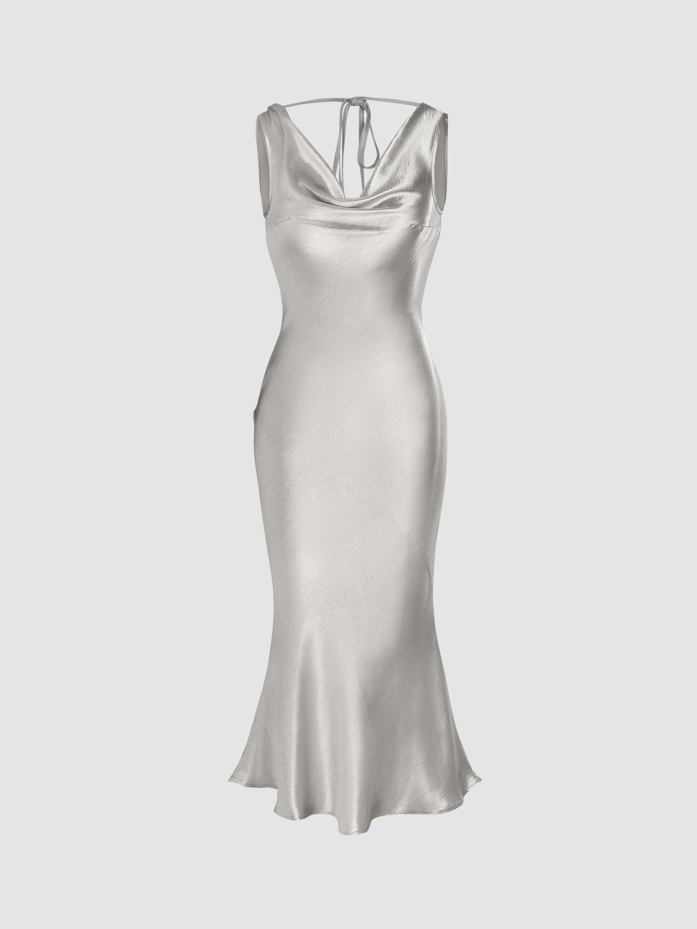 Luxe Satin Cowl Neck Crisscross Open Back Mermaid Floor-Length Evening Dress