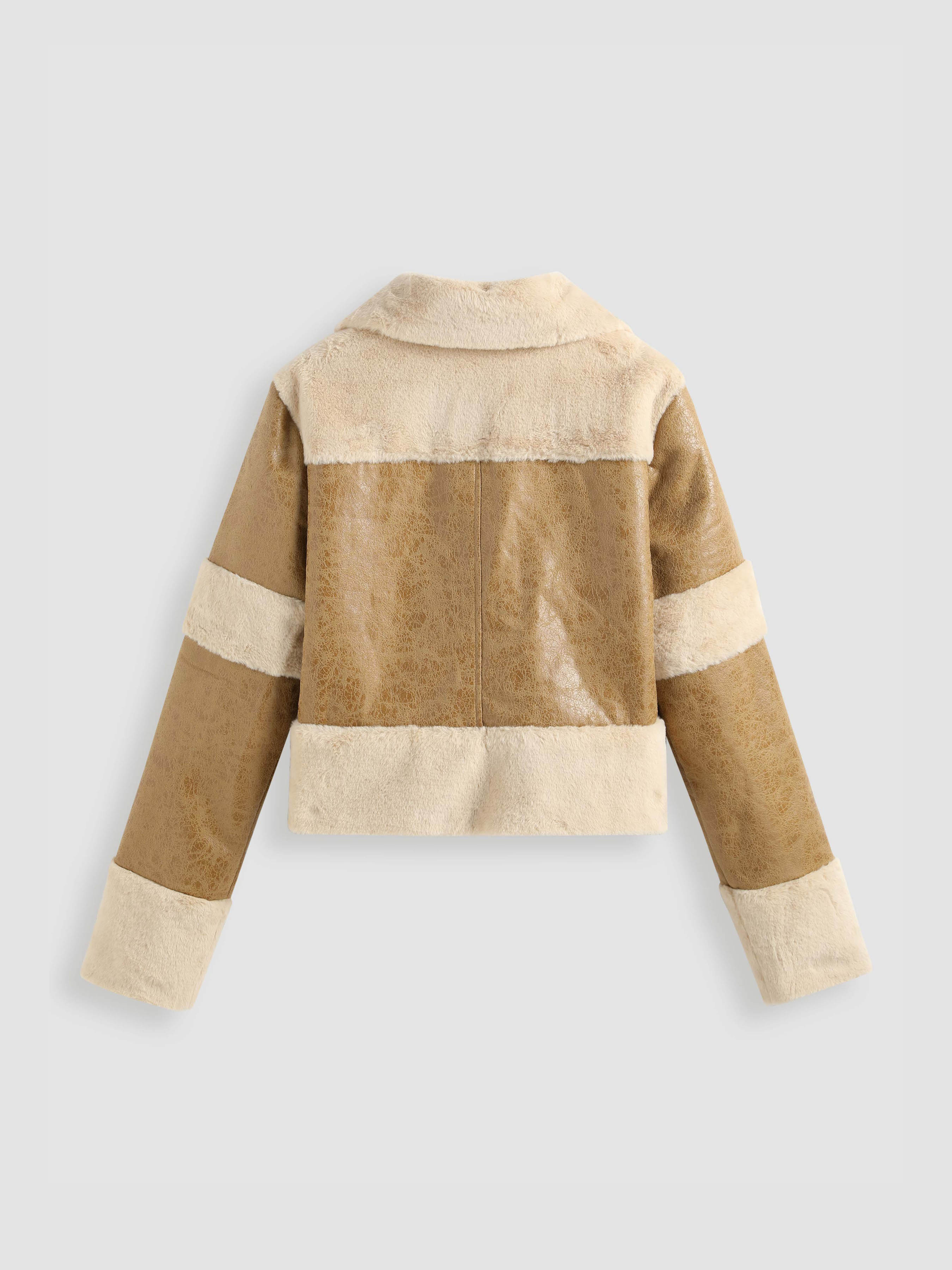 Faux Shearling Collar Solid Pocket Jacket For Daily Casual