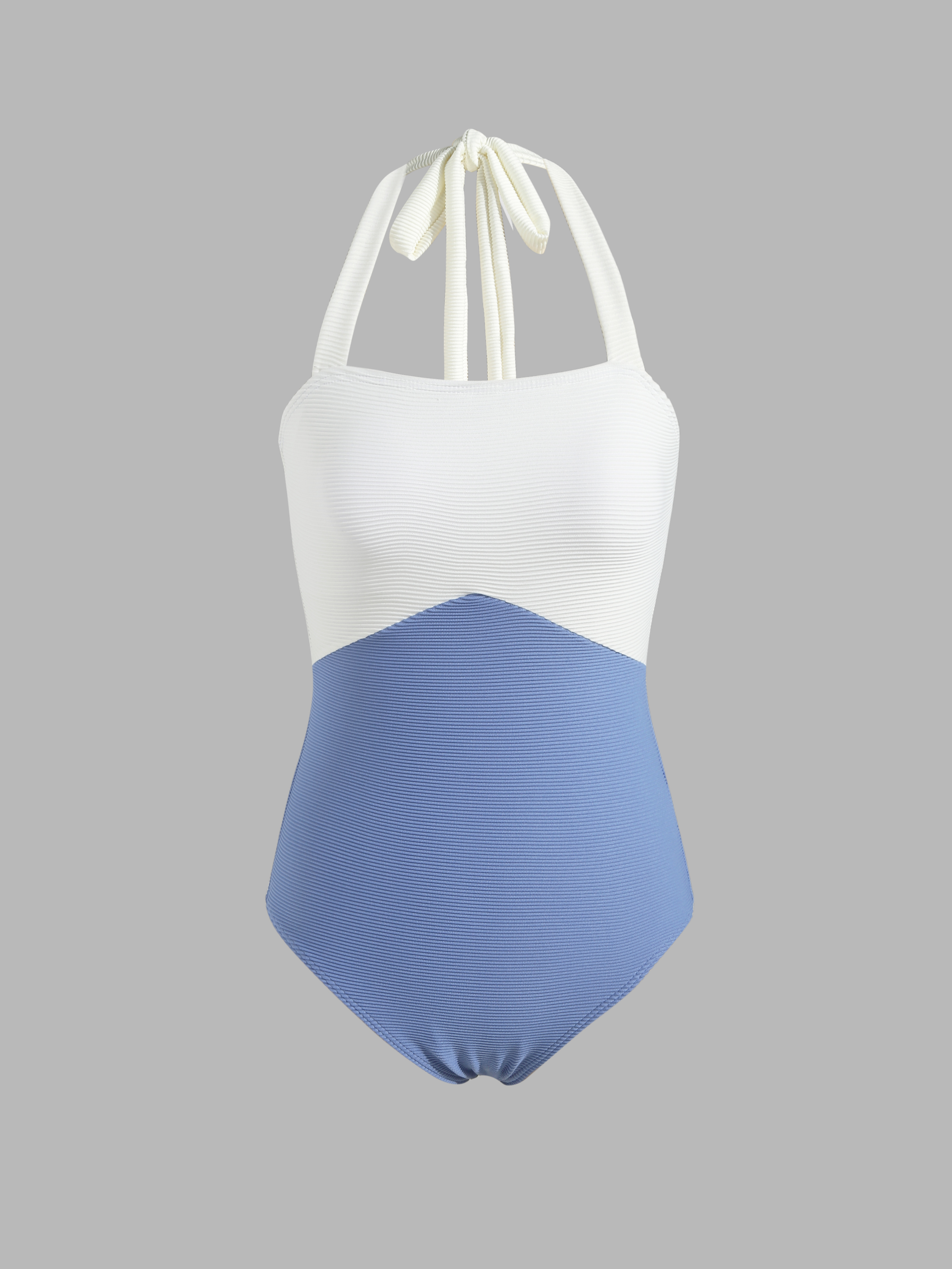 Halter Color Blocks Knitted One Piece Swimsuit Cider