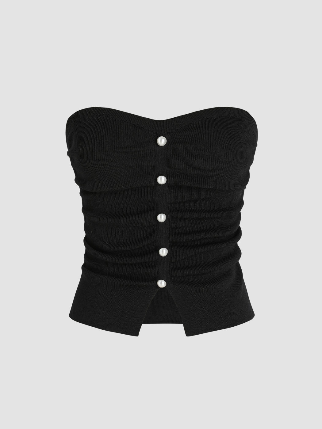 Faux Pearl Split Ruched Knit Crop Top