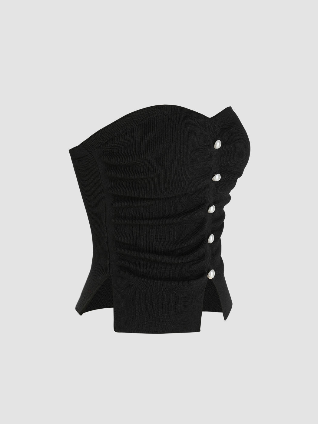 Faux Pearl Split Ruched Knit Crop Top