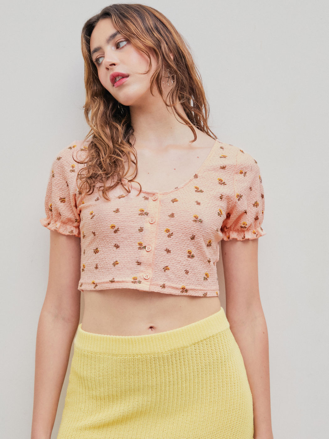 Floral Puff Sleeves Crop Top