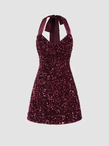 Sequin Abstract Wave Square Neck Cami Mini Dress