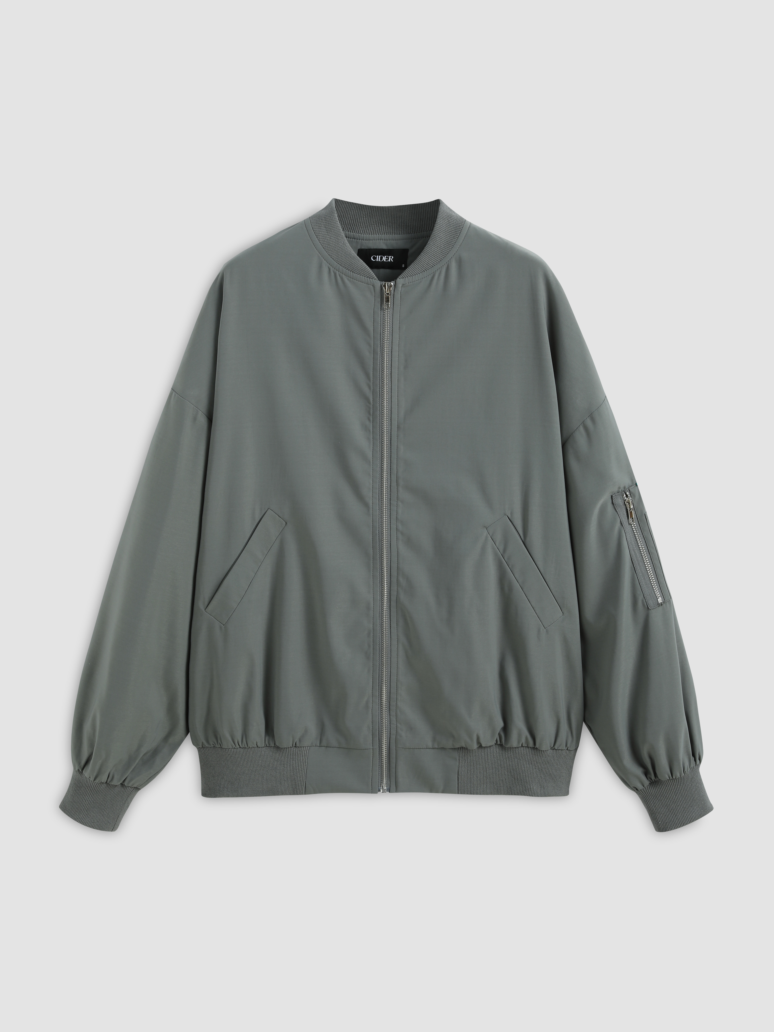 Stand Collar Solid Zipper Bomber