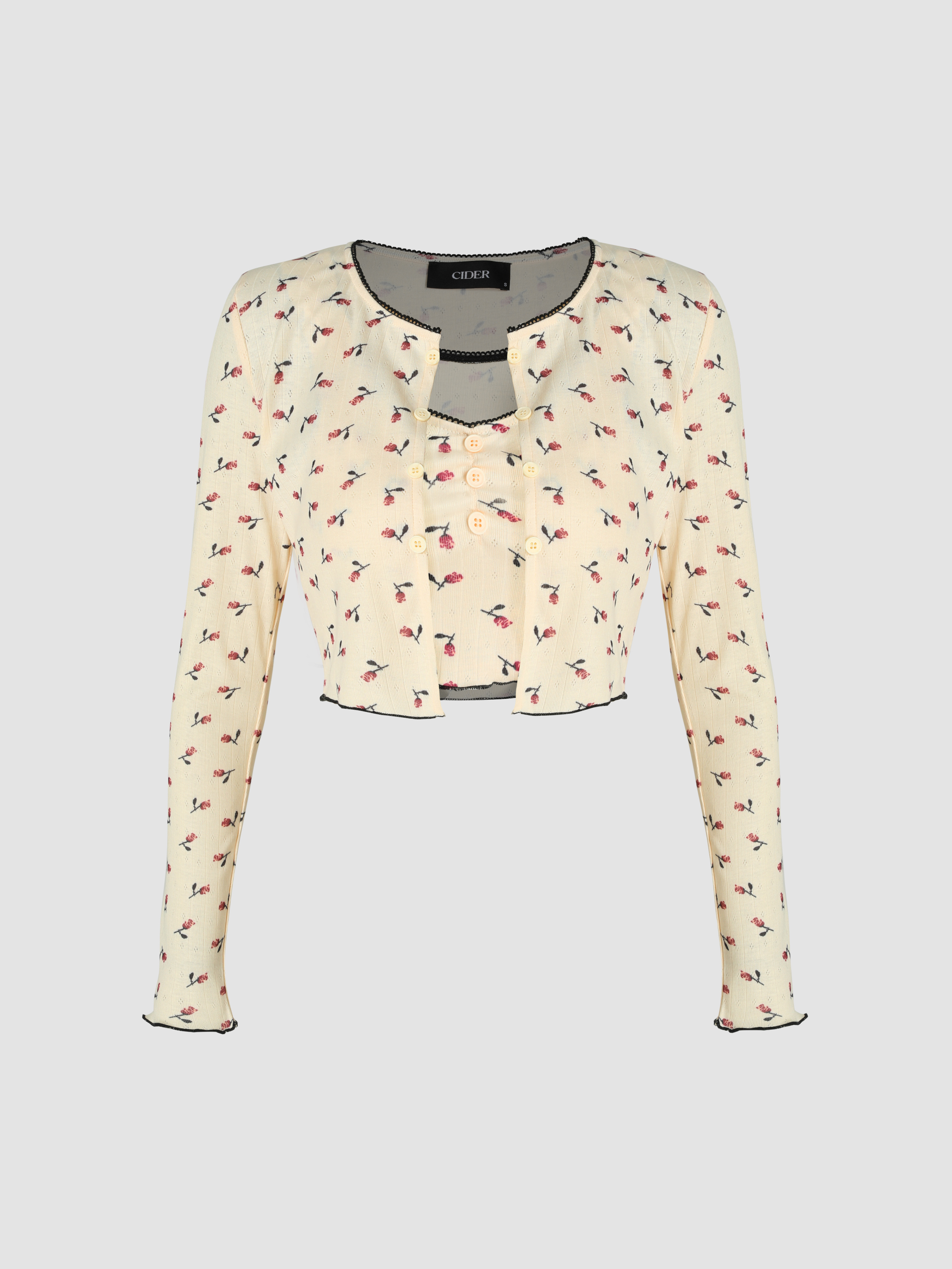 Round Neckline Floral Long Sleeve Top