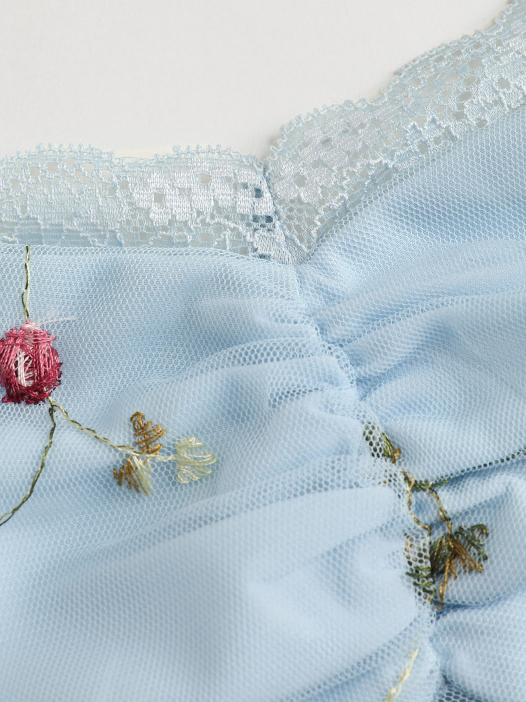  Florales Gerafftes Mesh-Spitzen Crop Top
