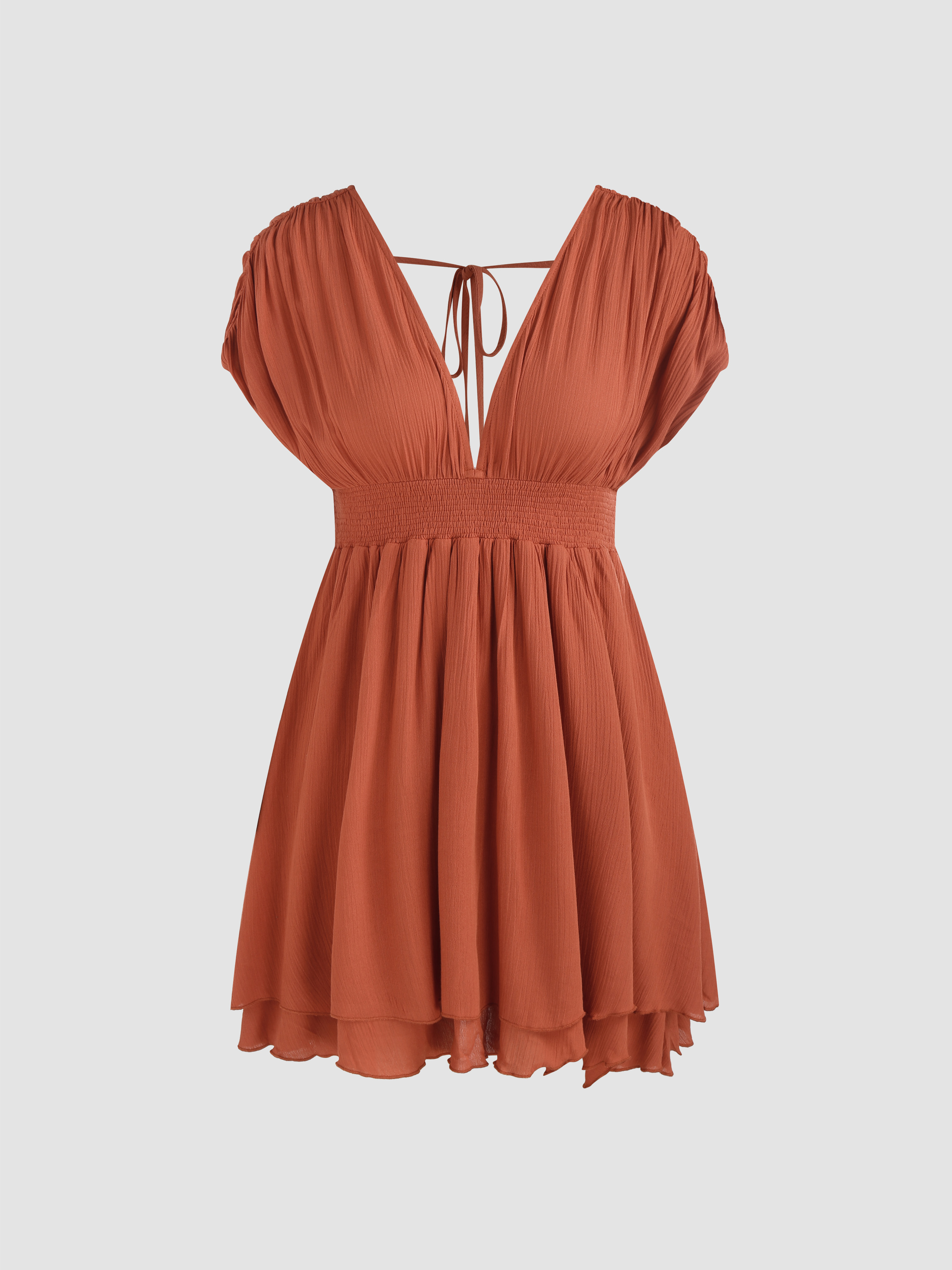 Sun Dresses Woven Vneck Ruffle Hem Mini Dress For Daily Casual