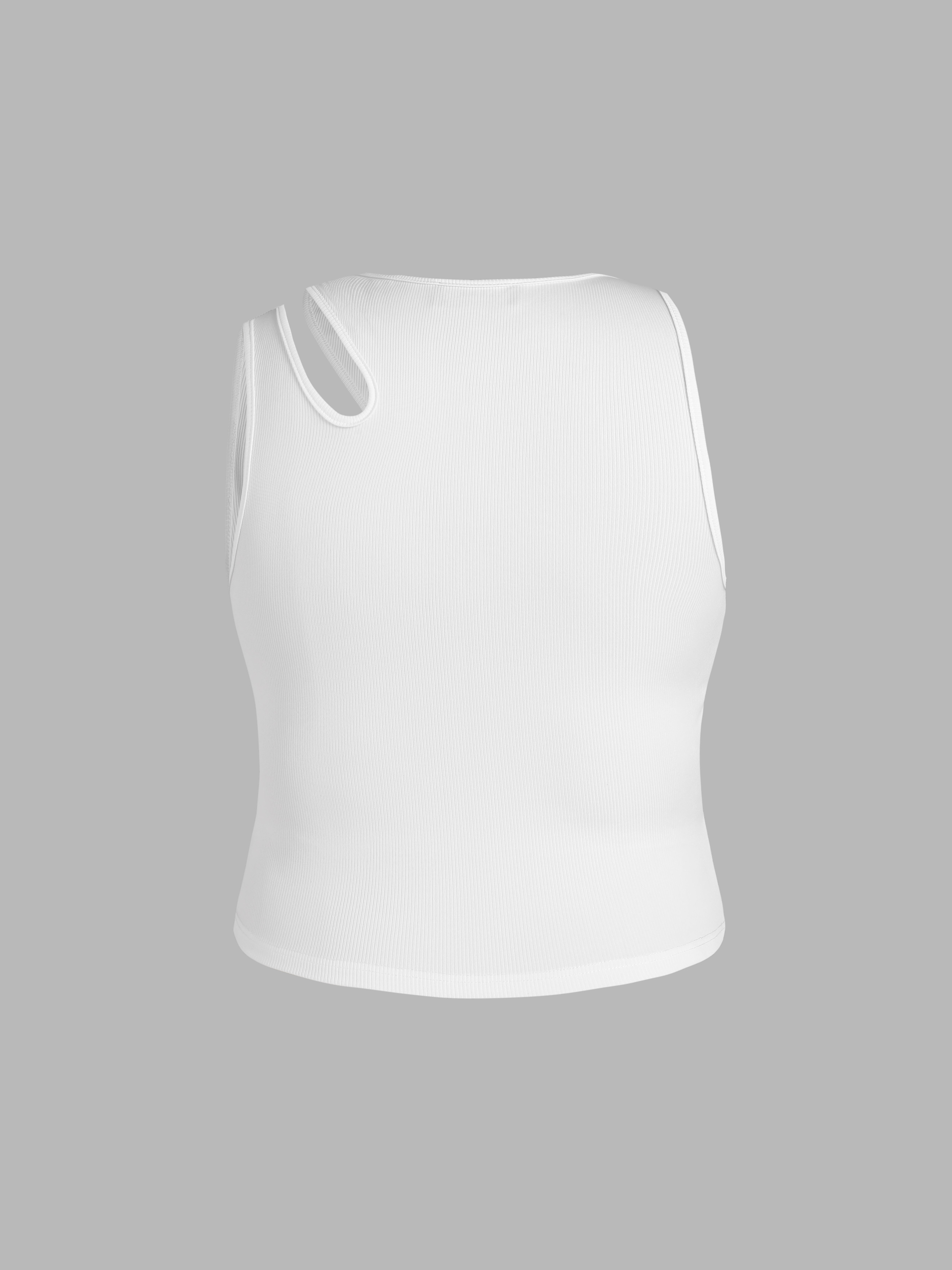 Knit Fabric Solid Asymmetrical Sleeveless Crop Top Curve