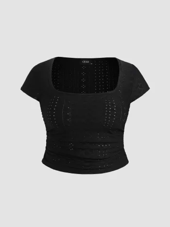 Lace Ruched Crop Tee Curve & Plus