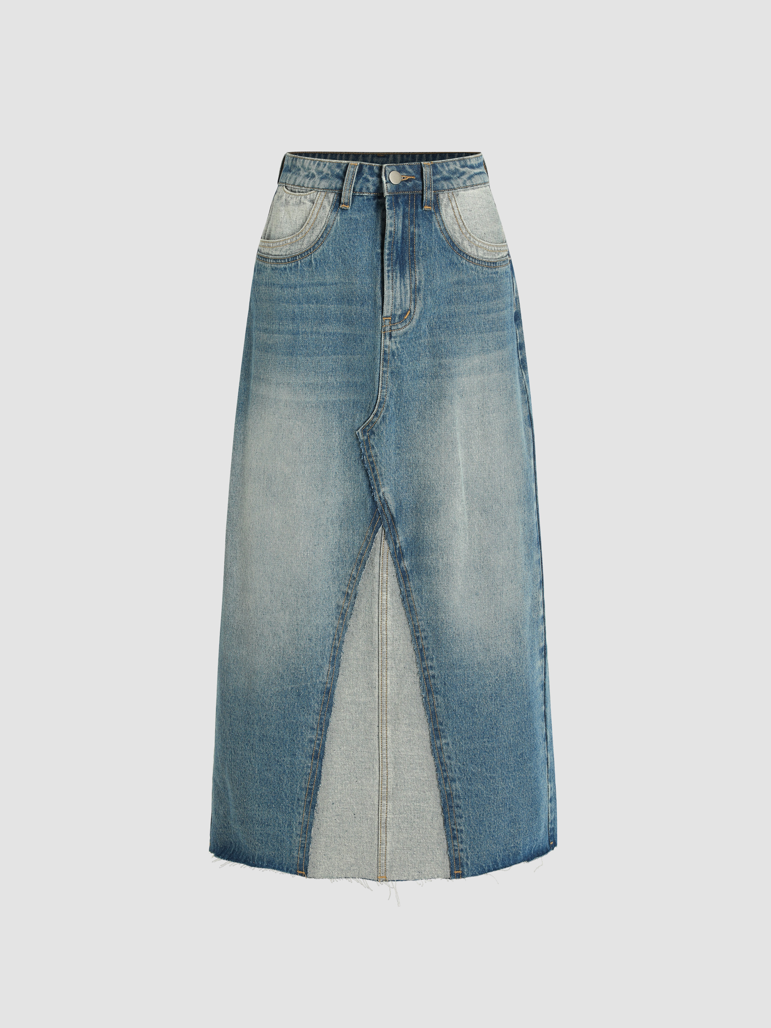 Denim Skirts Denim Denim Patchwork Split Maxi Skirt For Daily Casual