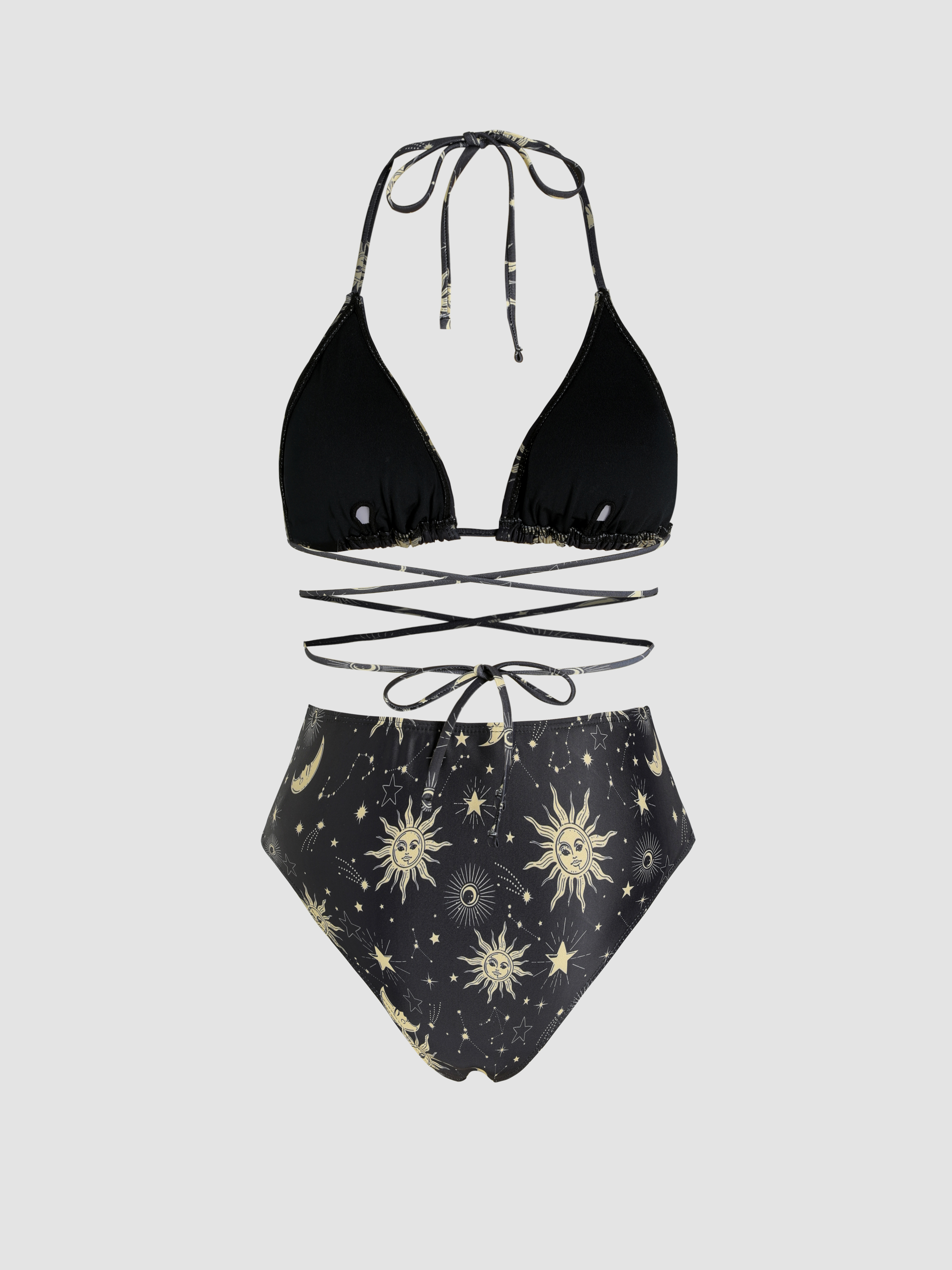 Star & Moon Knotted Tummy Control Bikini Swimsuit - Cider