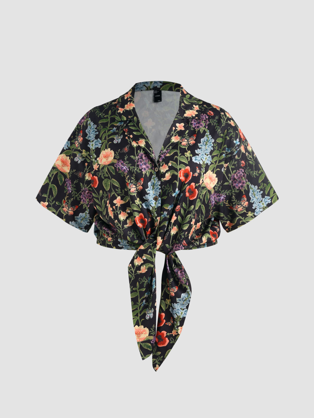 Floral Tie Front Short Sleeve Blouse Curve & Plus