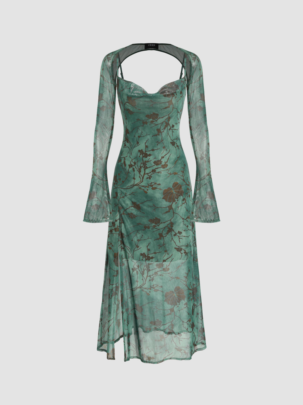 Material Mesh Floral Split Midi Dress For Occasion Occasion Occasion