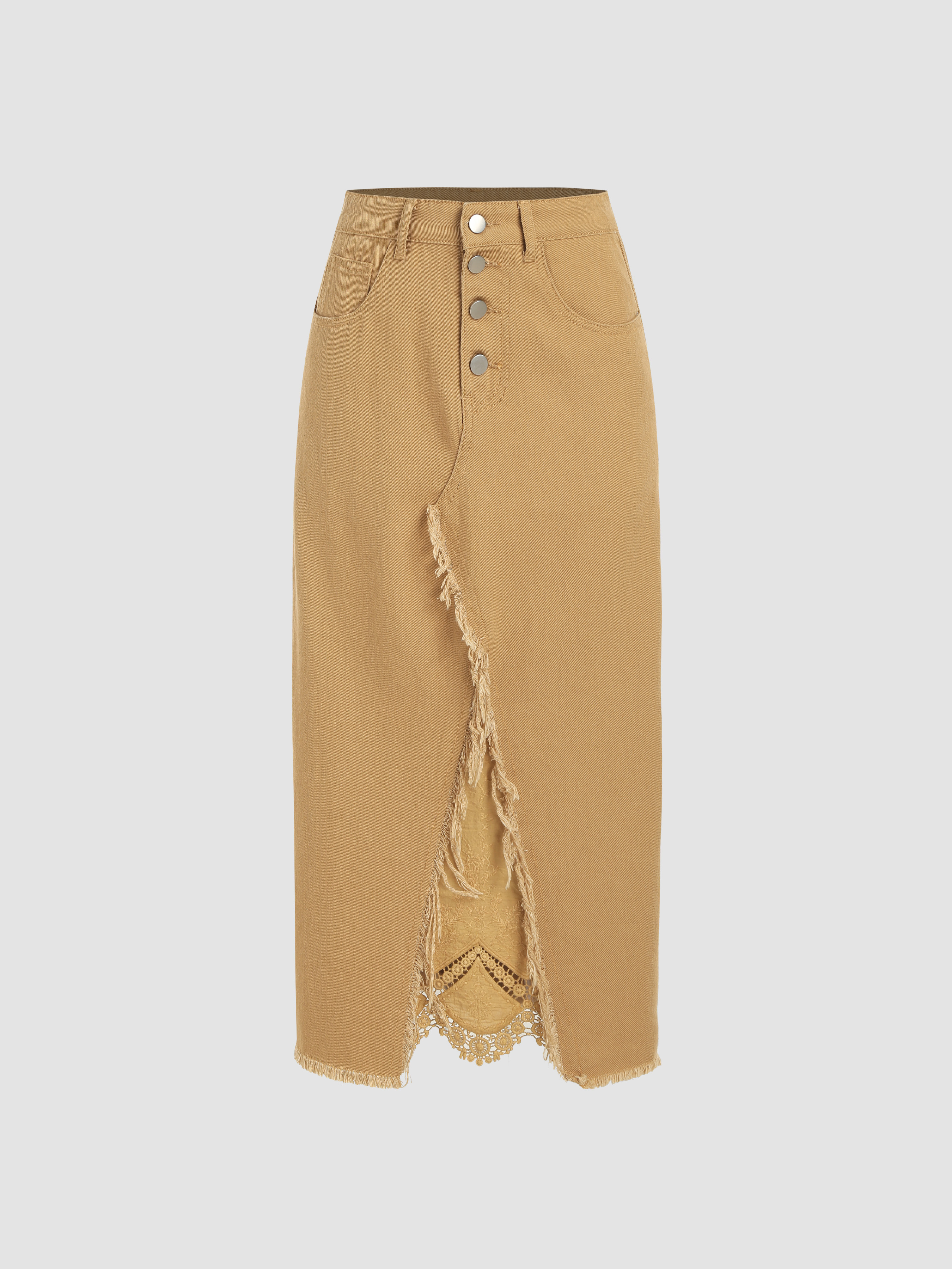 Denim Skirts Denim Mid Waist Split Tassel Maxi Skirt For Coffee Shop