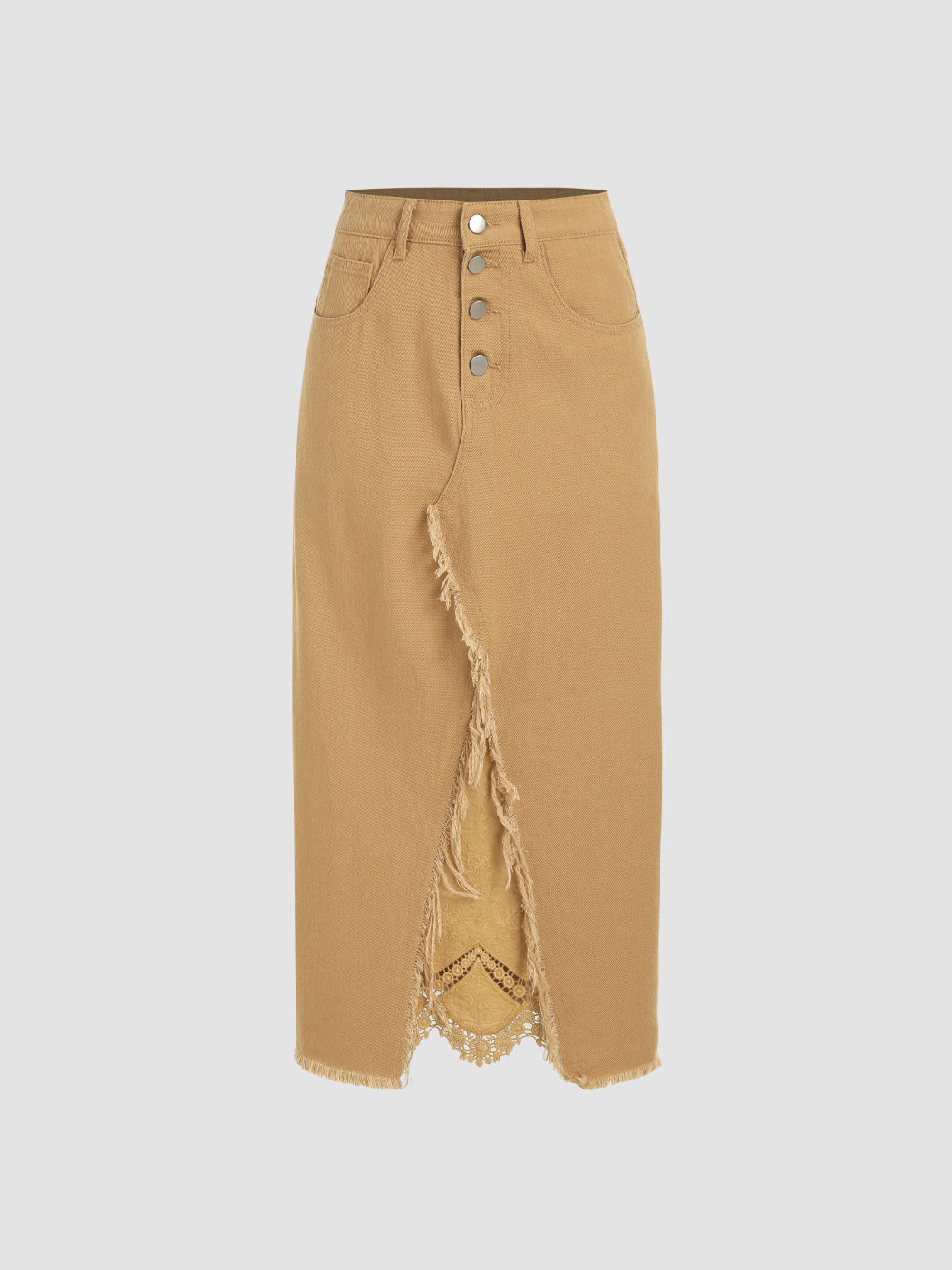Denim-Maxirock mit geteilter Quaste und mittlerer Taille