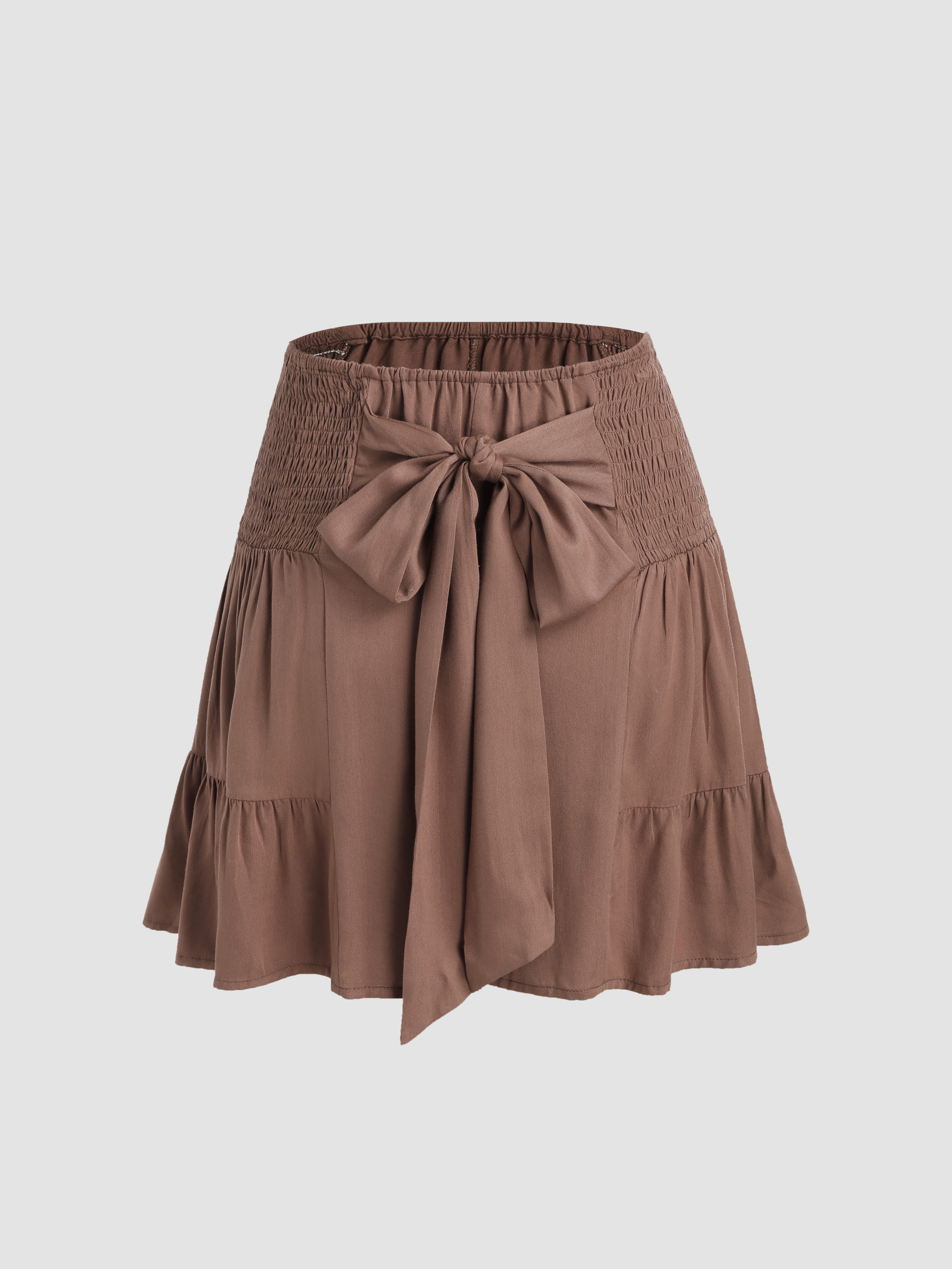 Linen-blend Mid Waist Bohemian Trim Ruffle Mini Skirt - Cider
