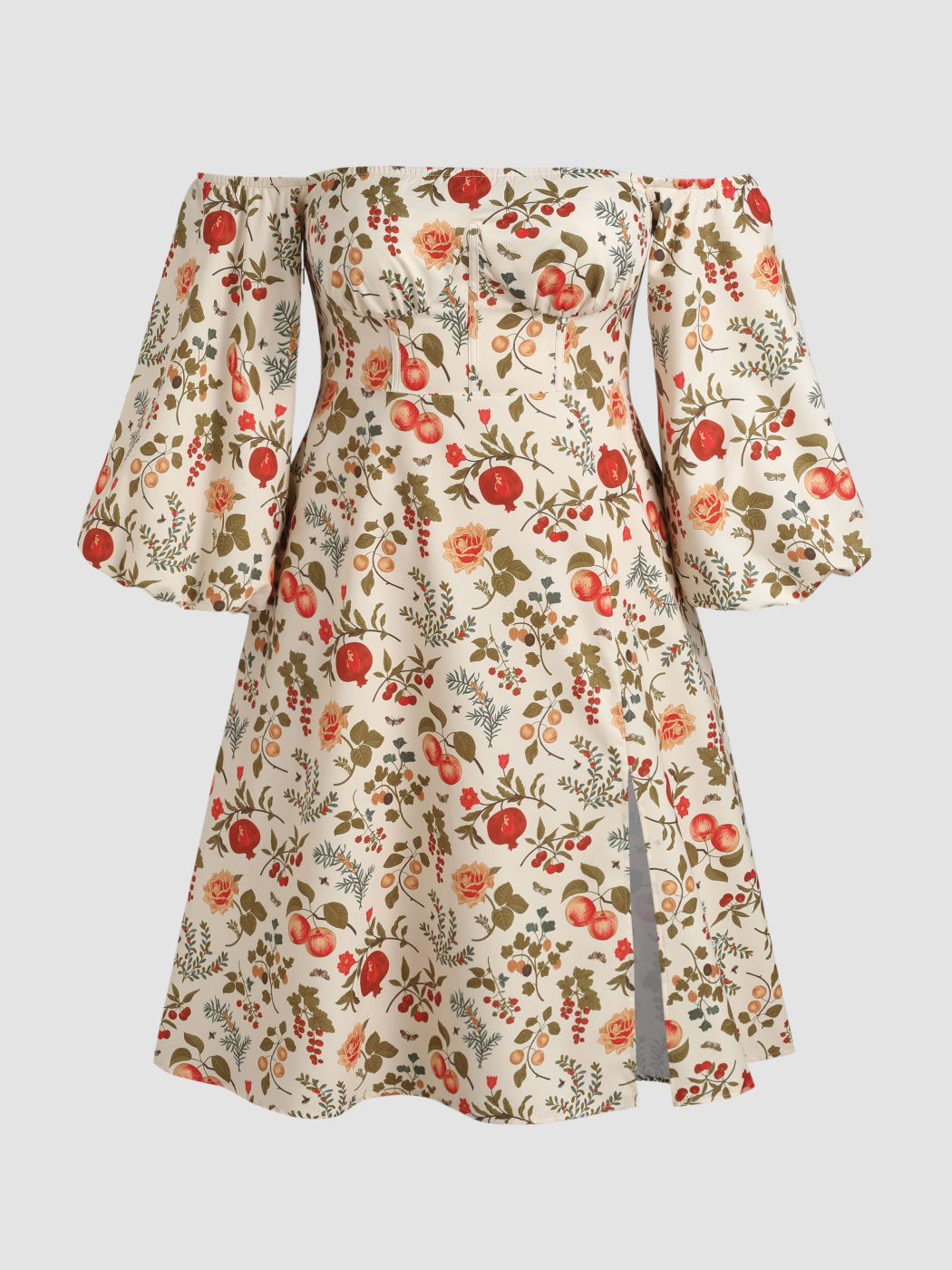Fruit & Floral Off-shoulder Slit Maxi Dress Curve & Plus