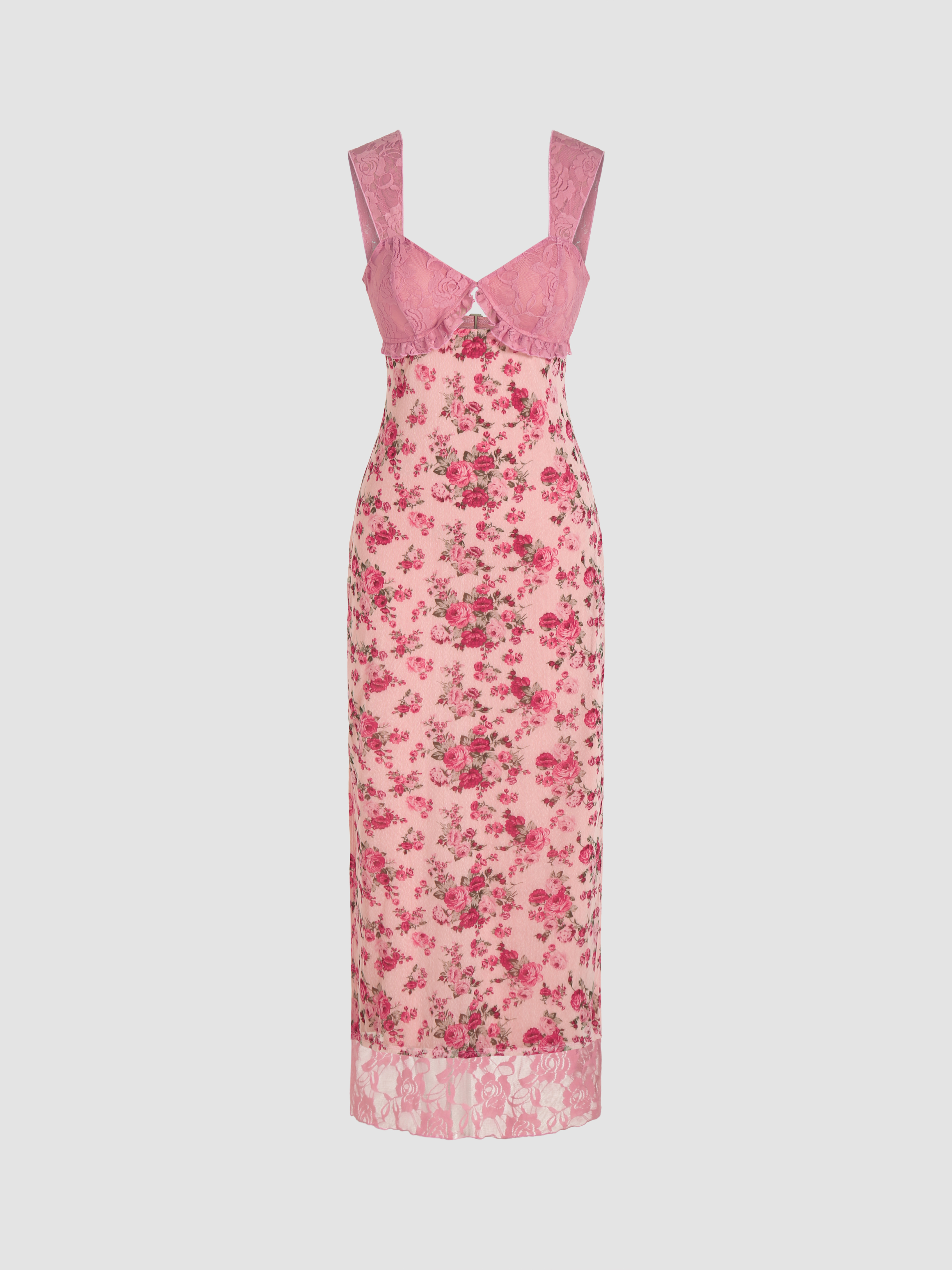 V-neck Lace Floral Cami Maxi Dress