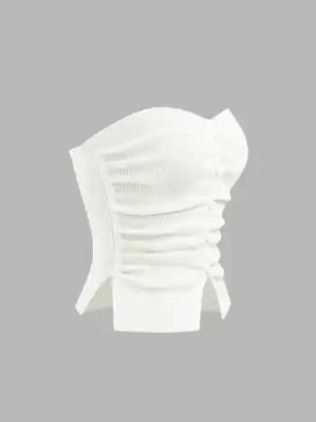 Faux-Perlen-Split-Rouché-Strick-Crop-Top