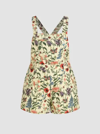 Lightweight Corduroy Floral Button Romper Curve & Plus