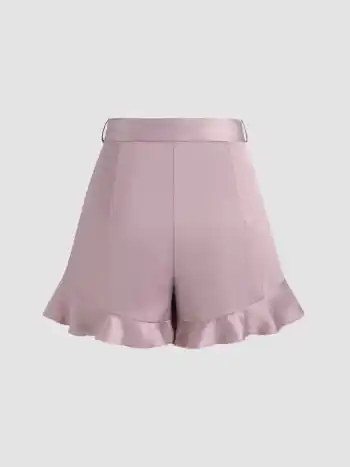 Mini short large en satin taille haute à volants