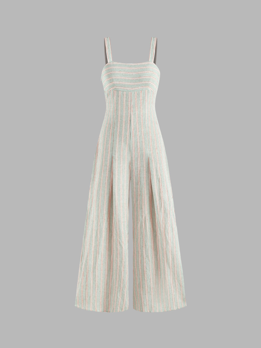 Gestreifter, plissierter Cami-Jumpsuit mit quadratischem Ausschnitt