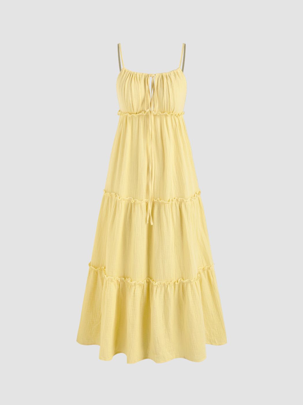 U-neckline Solid Ruffle Cami Maxi Dress